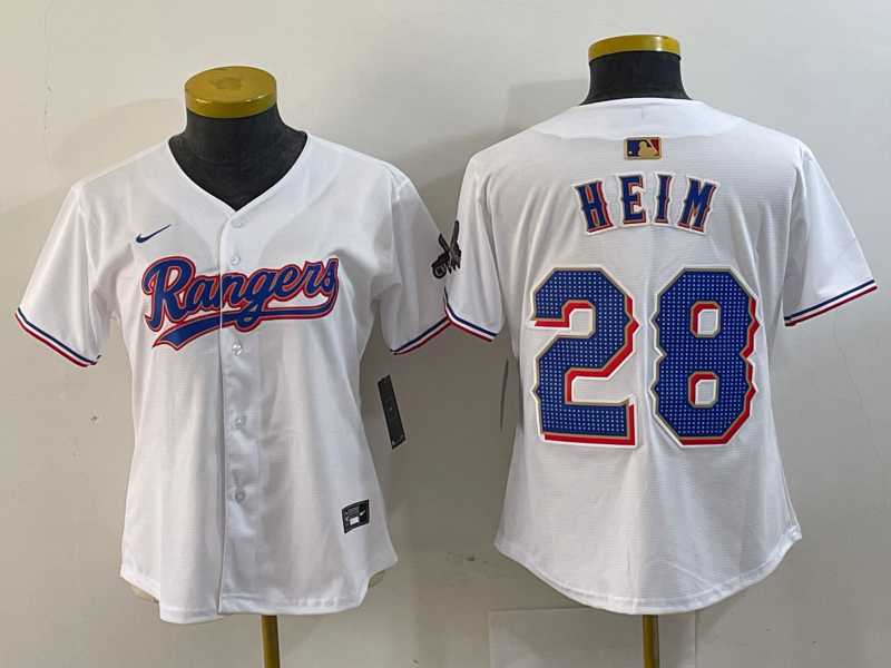 Women%27s Texas Rangers #28 Jonah Heim White 2024 Gold Collection Limited Cool Base Jersey